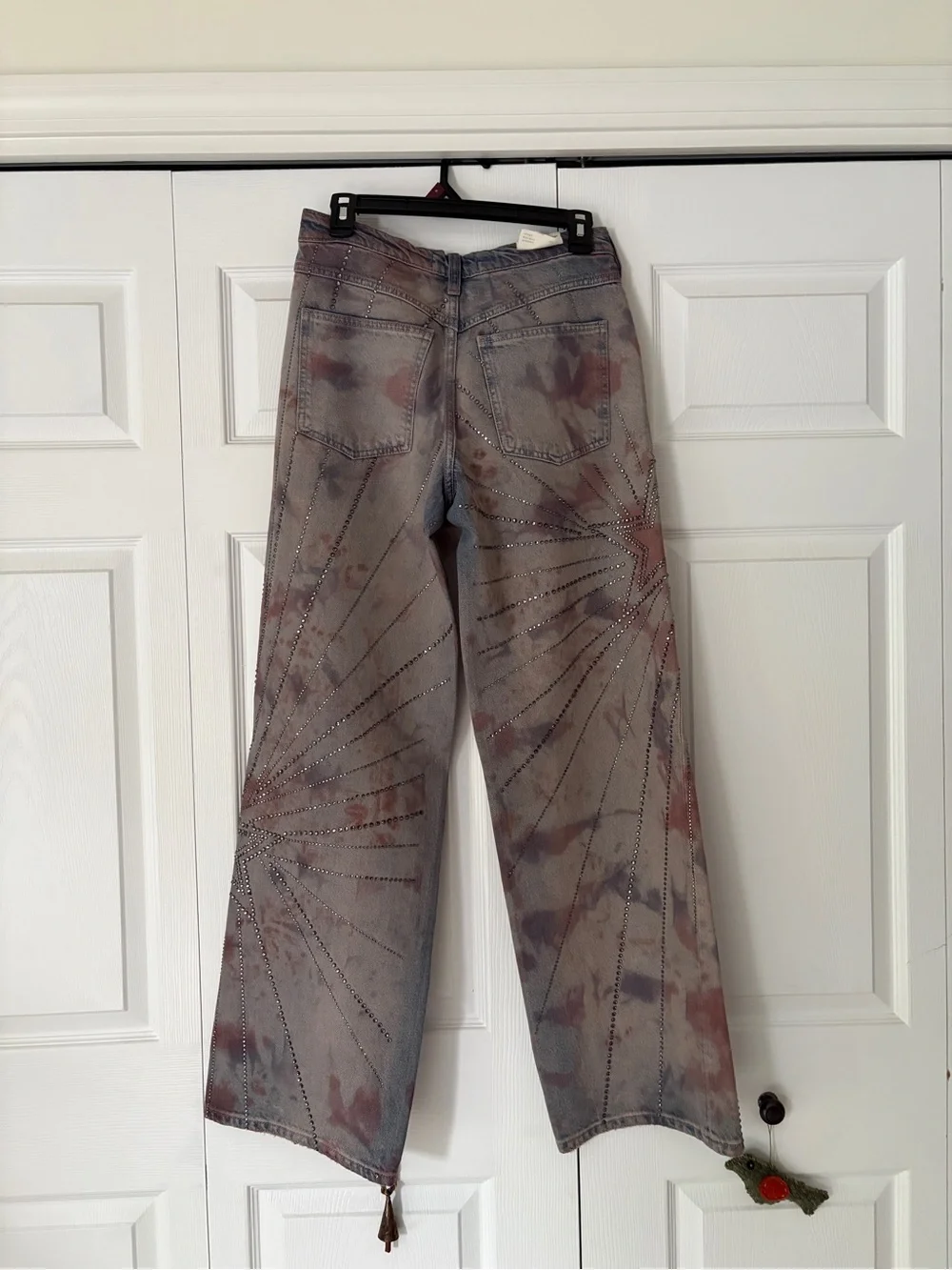 Free People Rust and Gray Tie-Dye Crystal-Embellished Bootcut Jeans